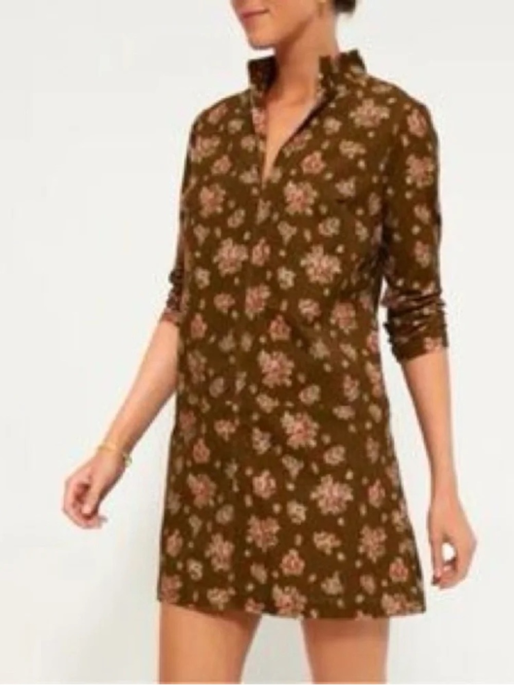 Tuckernuck Autumn Brown Mini Dress with Pink Floral Motif